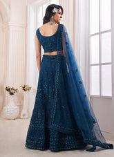 Teal Soft Net Bridal Lehenga Choli with Dori and Zarkan Work